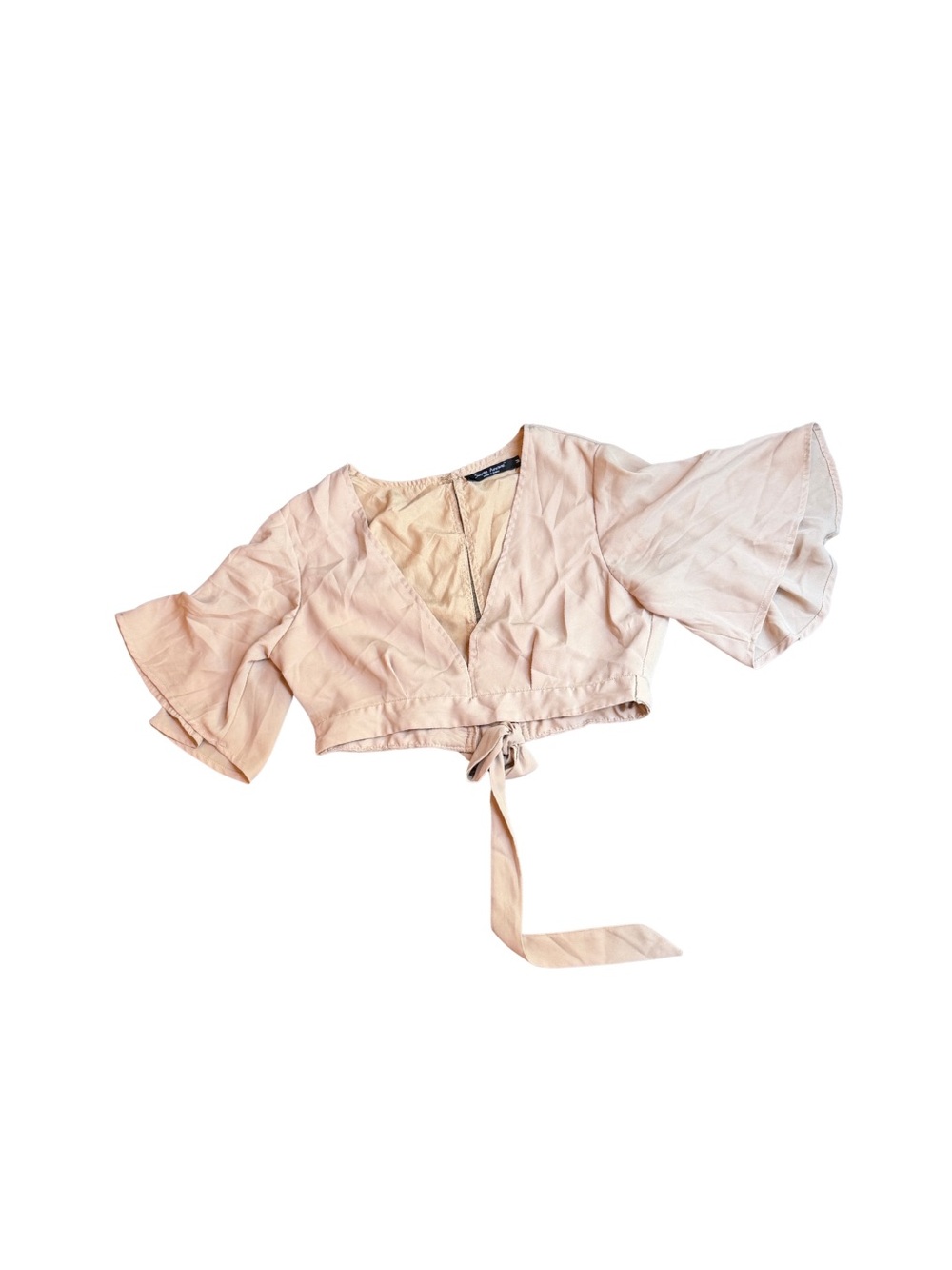 Simplee Apparel Blush Tie-Front Flutter Sleeve Crop Top
